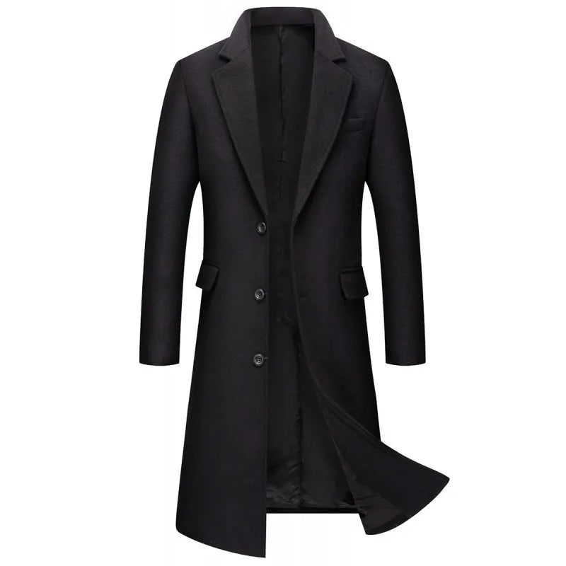 Trenchcoat Stilig Manlig Version Slimmad Yllerock Herr - Svart