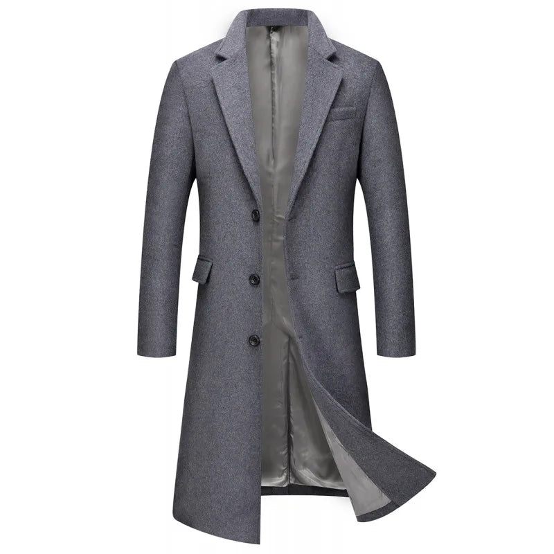 Trenchcoat Stilig Manlig Version Slimmad Yllerock Herr - Svart