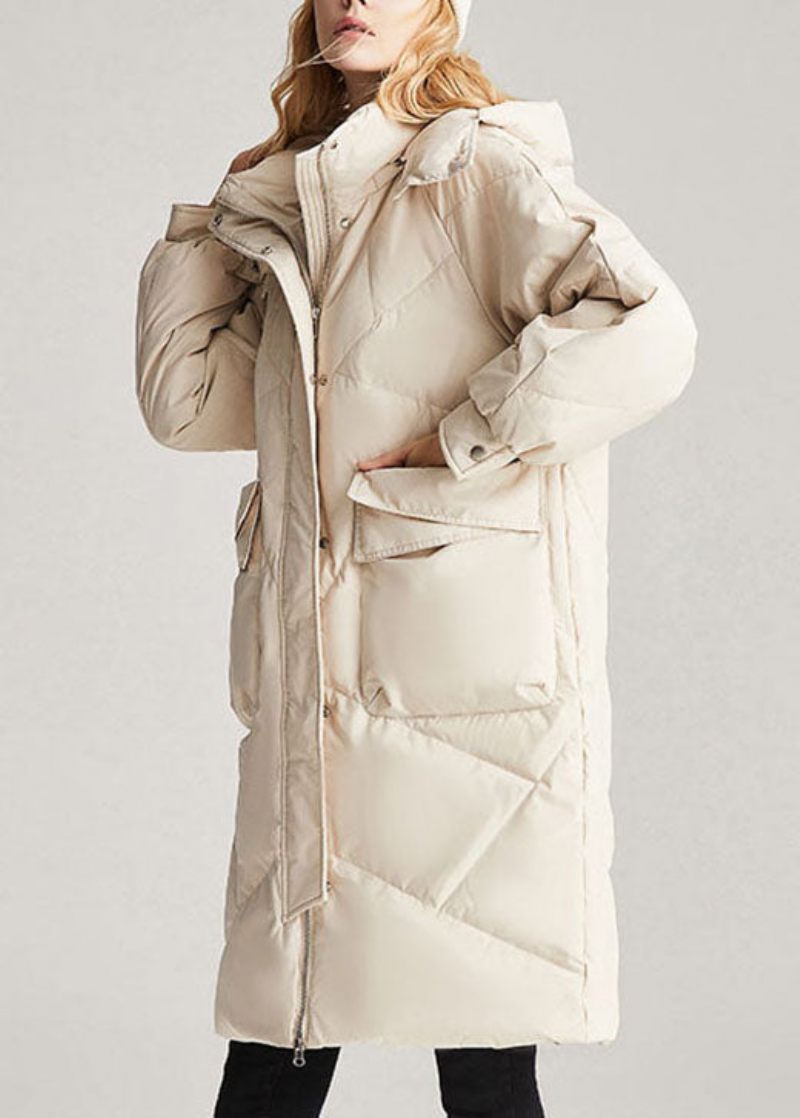 Trendiga Beige Fickor Med Dragkedjor Casual Winter Duck Down Jacket