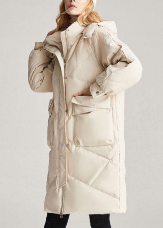 Trendiga Beige Fickor Med Dragkedjor Casual Winter Duck Down Jacket