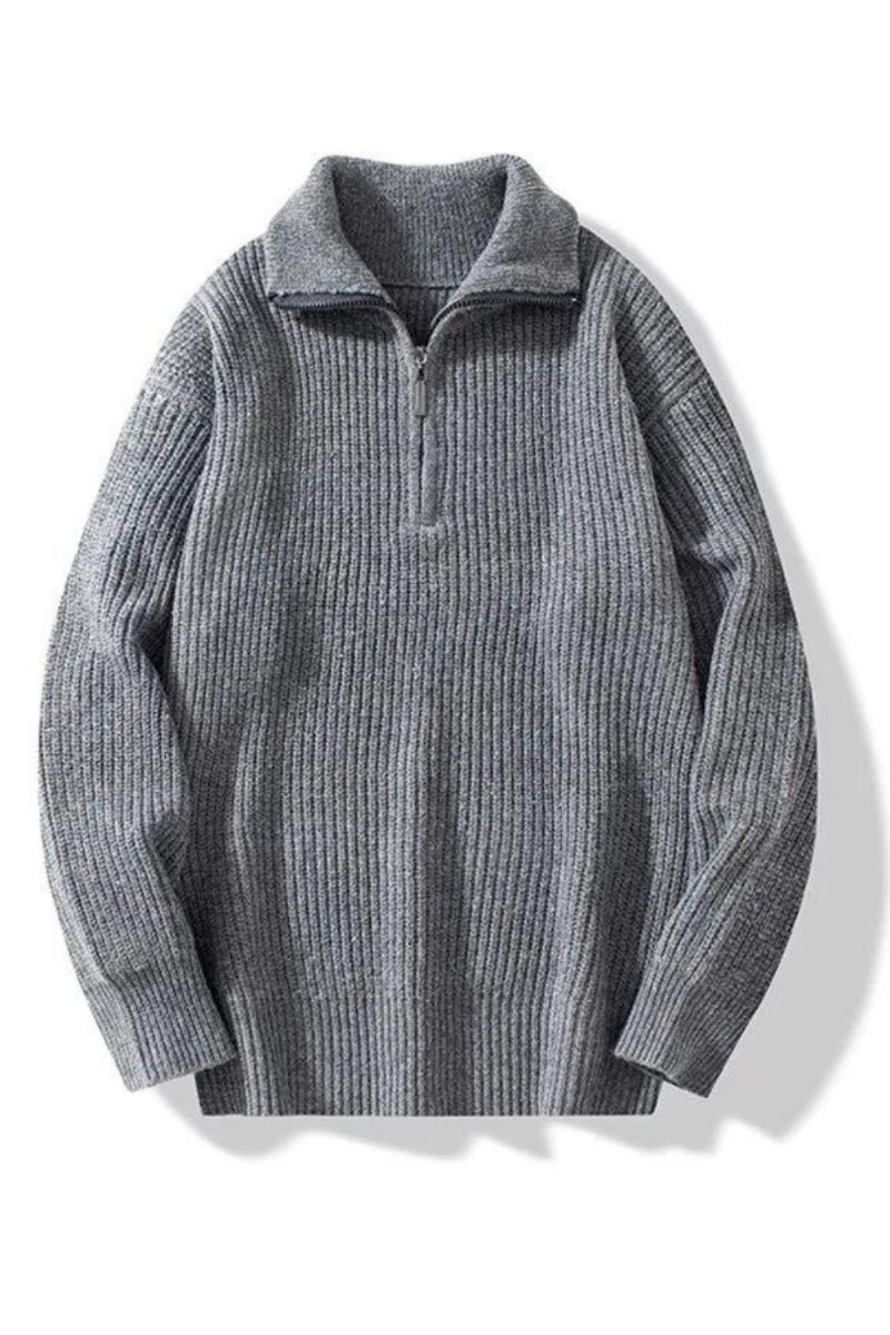 Tröja Herr Casual Varm Lös Dragkedja Långärmade Tröjor Jumper Kläder Stickat Pull