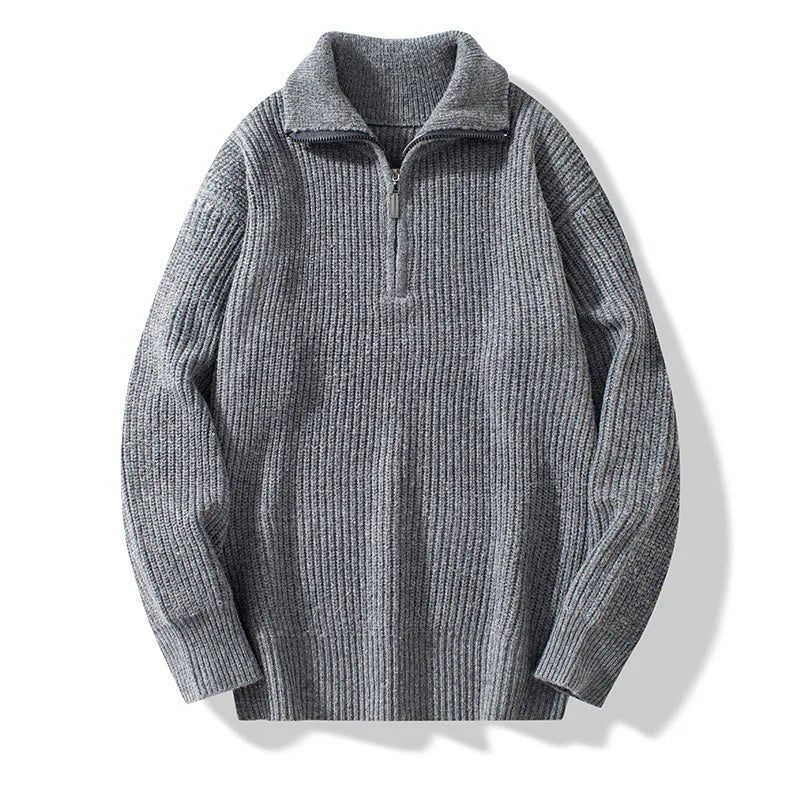 Tröja Herr Casual Varm Lös Dragkedja Långärmade Tröjor Jumper Kläder Stickat Pull - Svart