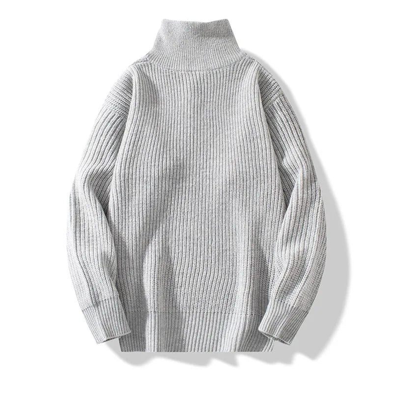 Tröja Herr Casual Varm Lös Dragkedja Långärmade Tröjor Jumper Kläder Stickat Pull - Svart