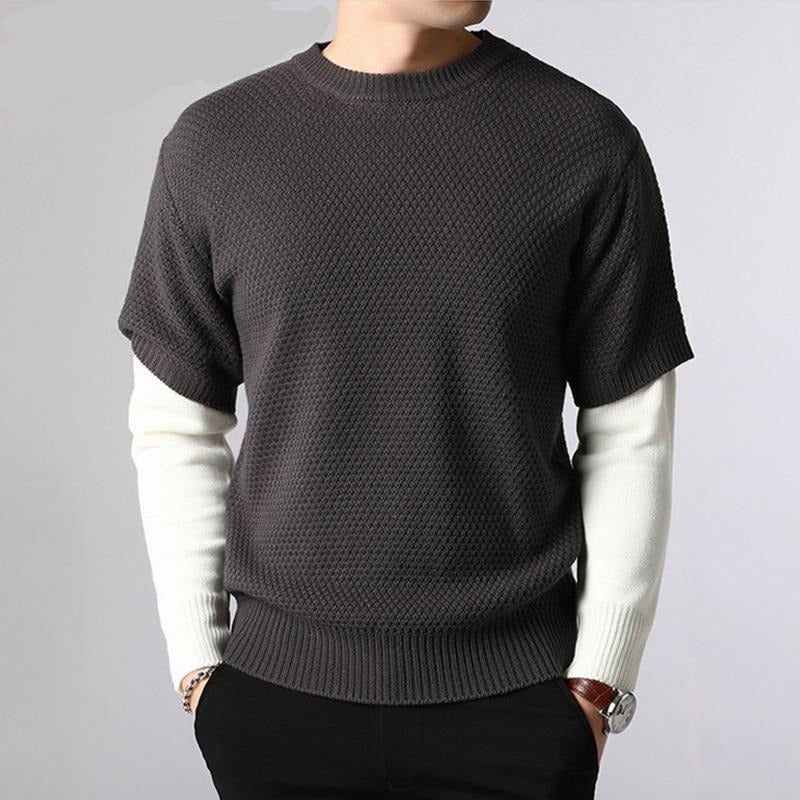 Tröja Herr Vår Höst Varm Patchwork Tröjor Casual O-ringad Pull Homme Långärmad - Kaffe