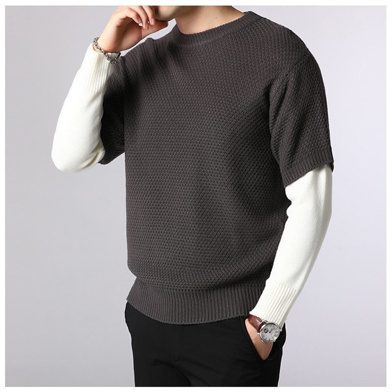 Tröja Herr Vår Höst Varm Patchwork Tröjor Casual O-ringad Pull Homme Långärmad - Kaffe