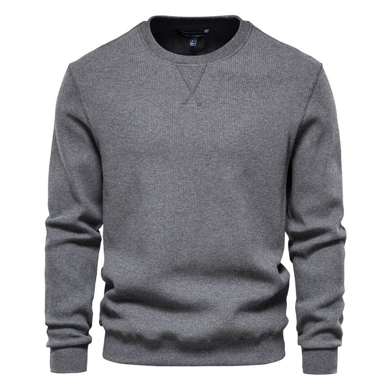 Tröja Med O-ringad Bomull Män Casual Enfärgad Pullover Huvtröjor Herr Nytt Höstmode Enkelt Märke Man Sweatshirt - Vin