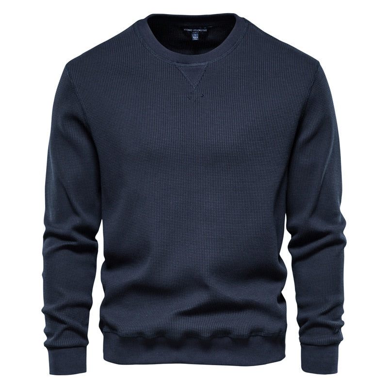 Tröja Med O-ringad Bomull Män Casual Enfärgad Pullover Huvtröjor Herr Nytt Höstmode Enkelt Märke Man Sweatshirt - Vin