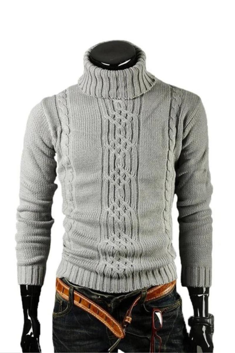 Tröja Pullover Herr Man Casual Slim Tröjor Solid High Lapel Jacquard Hedging