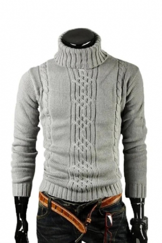 Tröja Pullover Herr Man Casual Slim Tröjor Solid High Lapel Jacquard Hedging