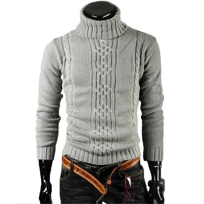 Tröja Pullover Herr Man Casual Slim Tröjor Solid High Lapel Jacquard Hedging - Mörkgrå