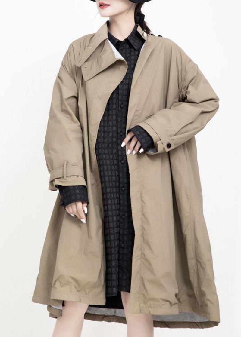 Två Sätt Att Bära Fashion Asymmetriccoats Kvinnor Khaki Midi Jackor