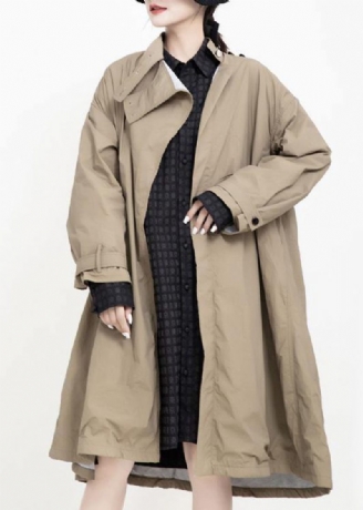 Två Sätt Att Bära Fashion Asymmetriccoats Kvinnor Khaki Midi Jackor