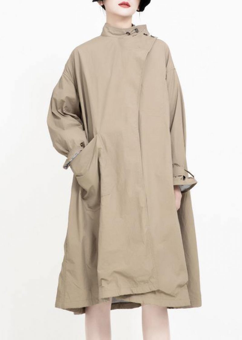 Två Sätt Att Bära Fashion Asymmetriccoats Kvinnor Khaki Midi Jackor - Svart