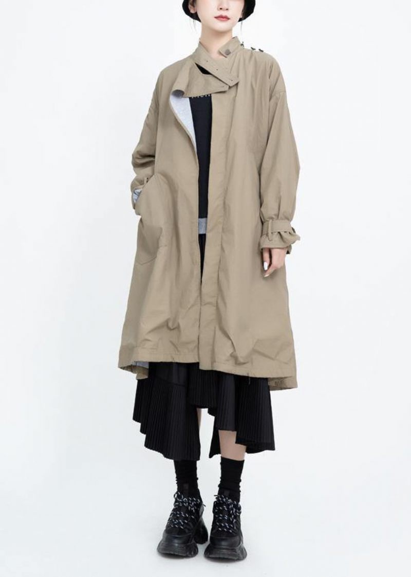 Två Sätt Att Bära Fashion Asymmetriccoats Kvinnor Khaki Midi Jackor - Svart