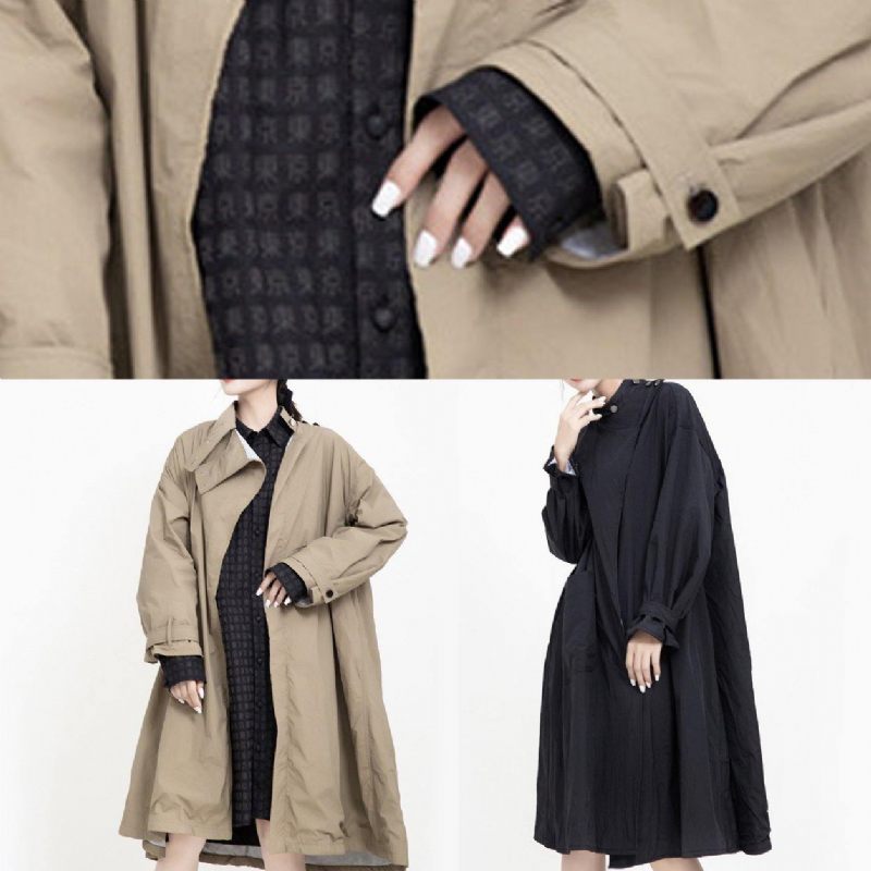 Två Sätt Att Bära Fashion Asymmetriccoats Kvinnor Khaki Midi Jackor - Svart