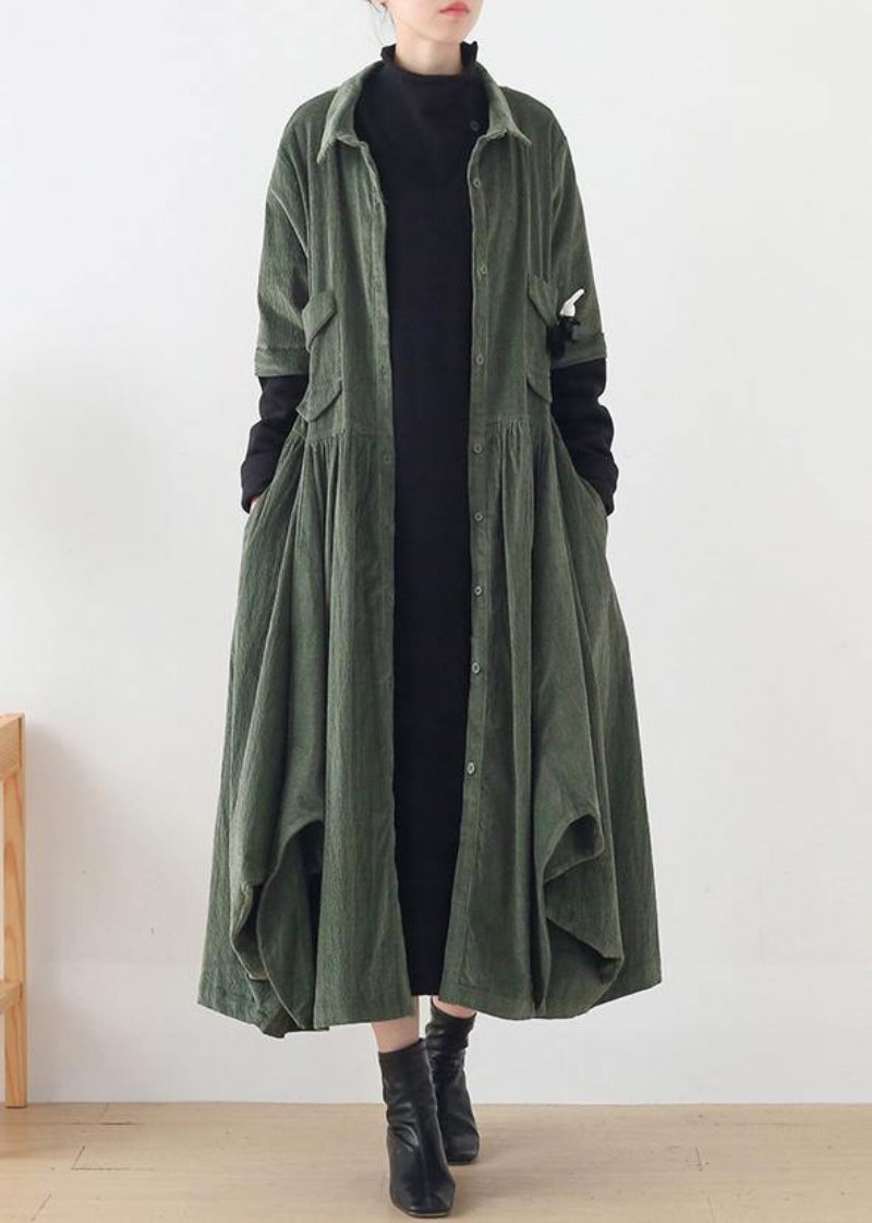 Unik Grön Fashion Trenchcoat Tunic Tops Falska Tvådelade Vårrockar