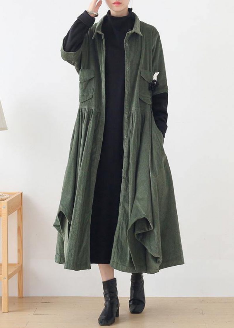 Unik Grön Fashion Trenchcoat Tunic Tops Falska Tvådelade Vårrockar - Grön