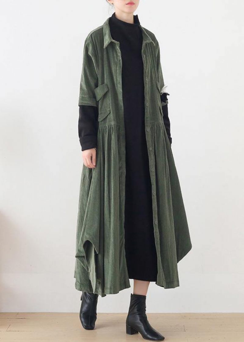 Unik Grön Fashion Trenchcoat Tunic Tops Falska Tvådelade Vårrockar - Grön