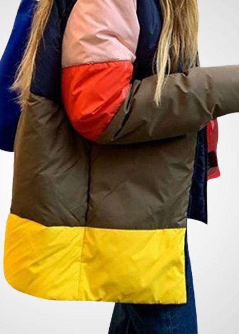 Unik Gul Stativ Krage Zip Up Patchwork Duck Down Puffer Jacka Vinter - Dunjackor för kvinnor