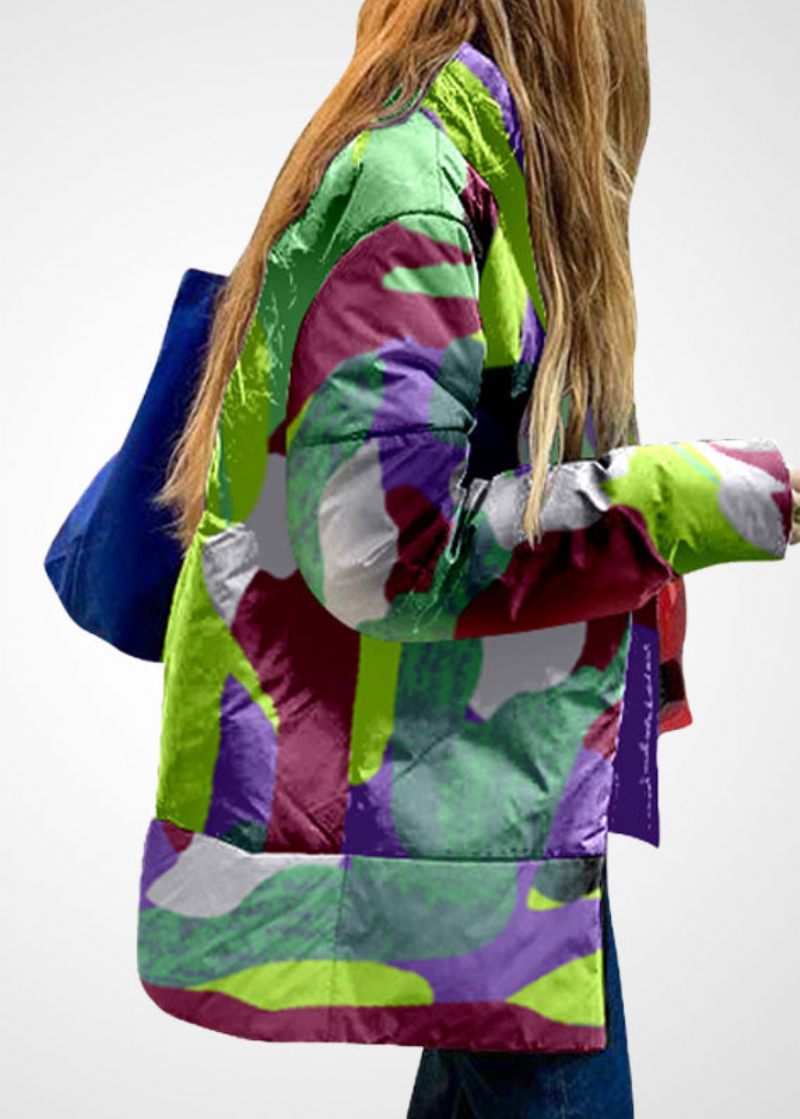 Unik Gul Stativ Krage Zip Up Patchwork Duck Down Puffer Jacka Vinter - Dunjackor för kvinnor