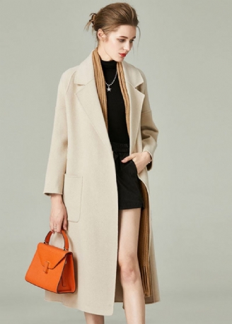 Unika Beige Peter Pan Krage Fickor Cashmere Cinch Coats Vinter