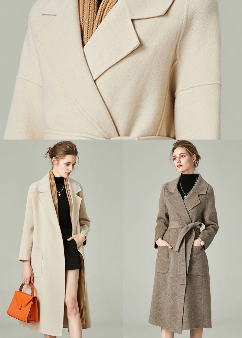 Unika Beige Peter Pan Krage Fickor Cashmere Cinch Coats Vinter - Beige