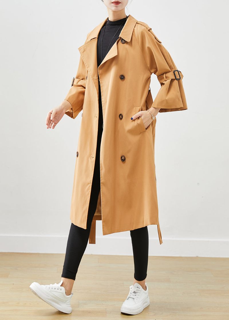 Unika Khaki Notched Double Breast Silm Fit Cotton Trench Coats Höst