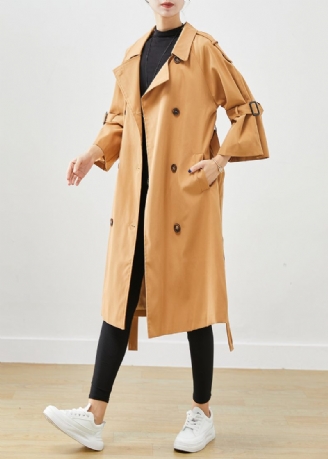 Unika Khaki Notched Double Breast Silm Fit Cotton Trench Coats Höst