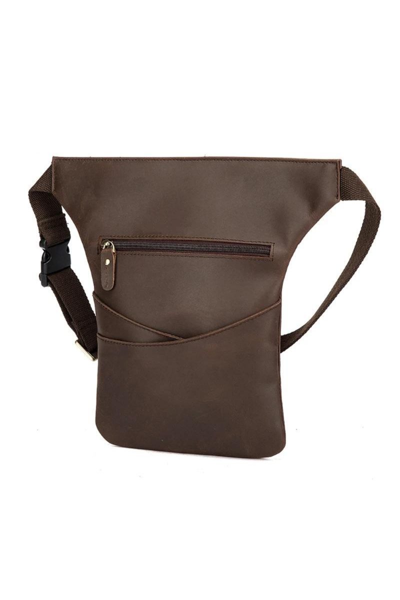 Unikt Läder Män Crossbody Sling Satchel Bag Design Reseväska Påse Fanny Midjebältesväska Pack