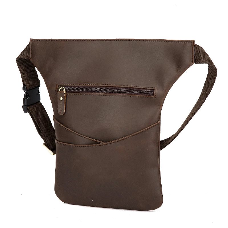 Unikt Läder Män Crossbody Sling Satchel Bag Design Reseväska Påse Fanny Midjebältesväska Pack - Brun