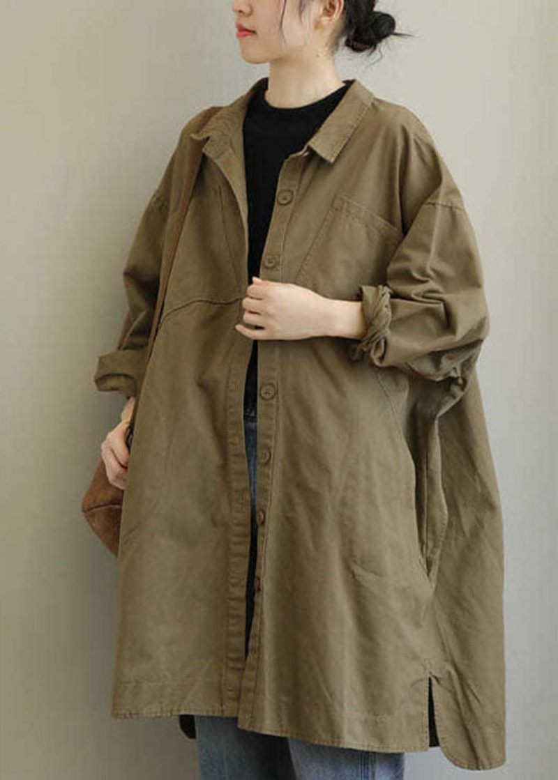 Vacker Khaki Peterpan Krage Button Trench Spring - Vinterkappor för kvinnor