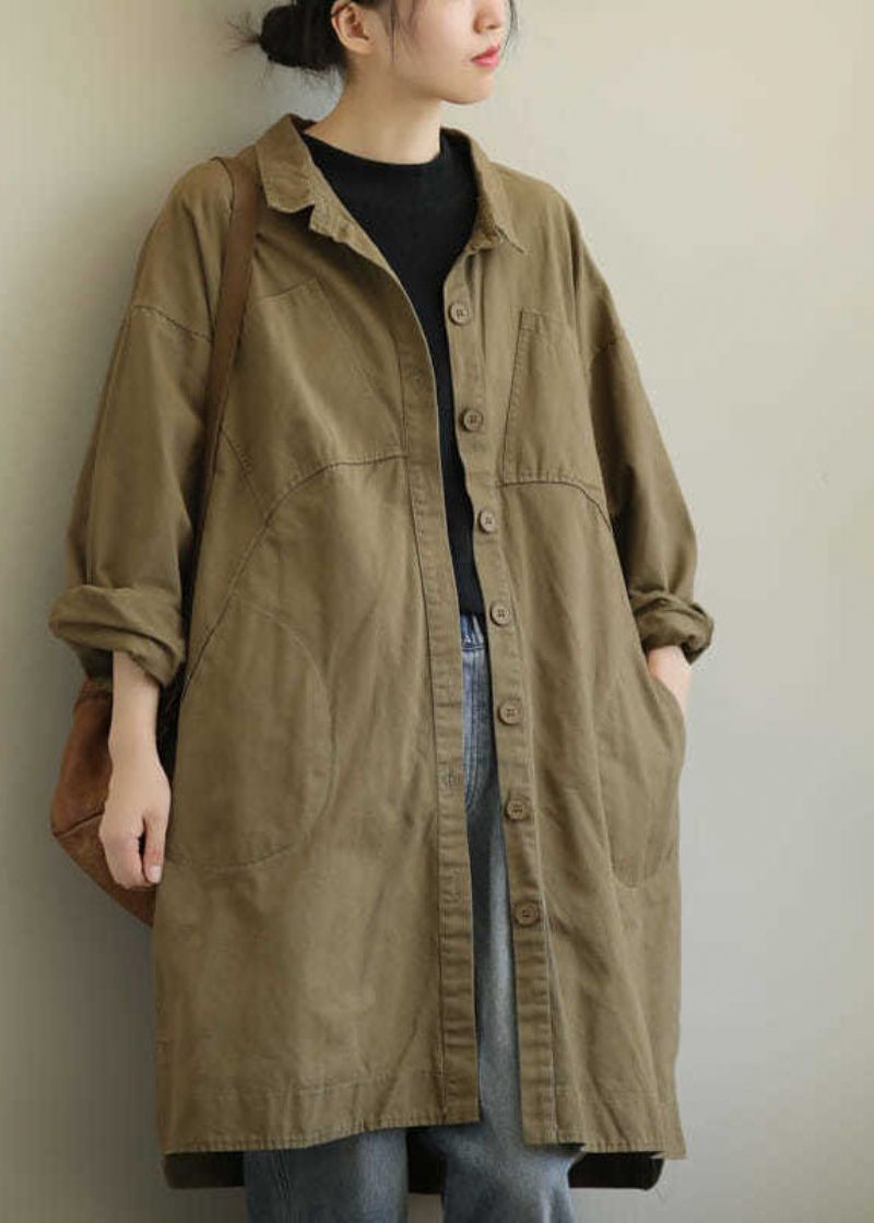 Vacker Khaki Peterpan Krage Button Trench Spring - Vinterkappor för kvinnor