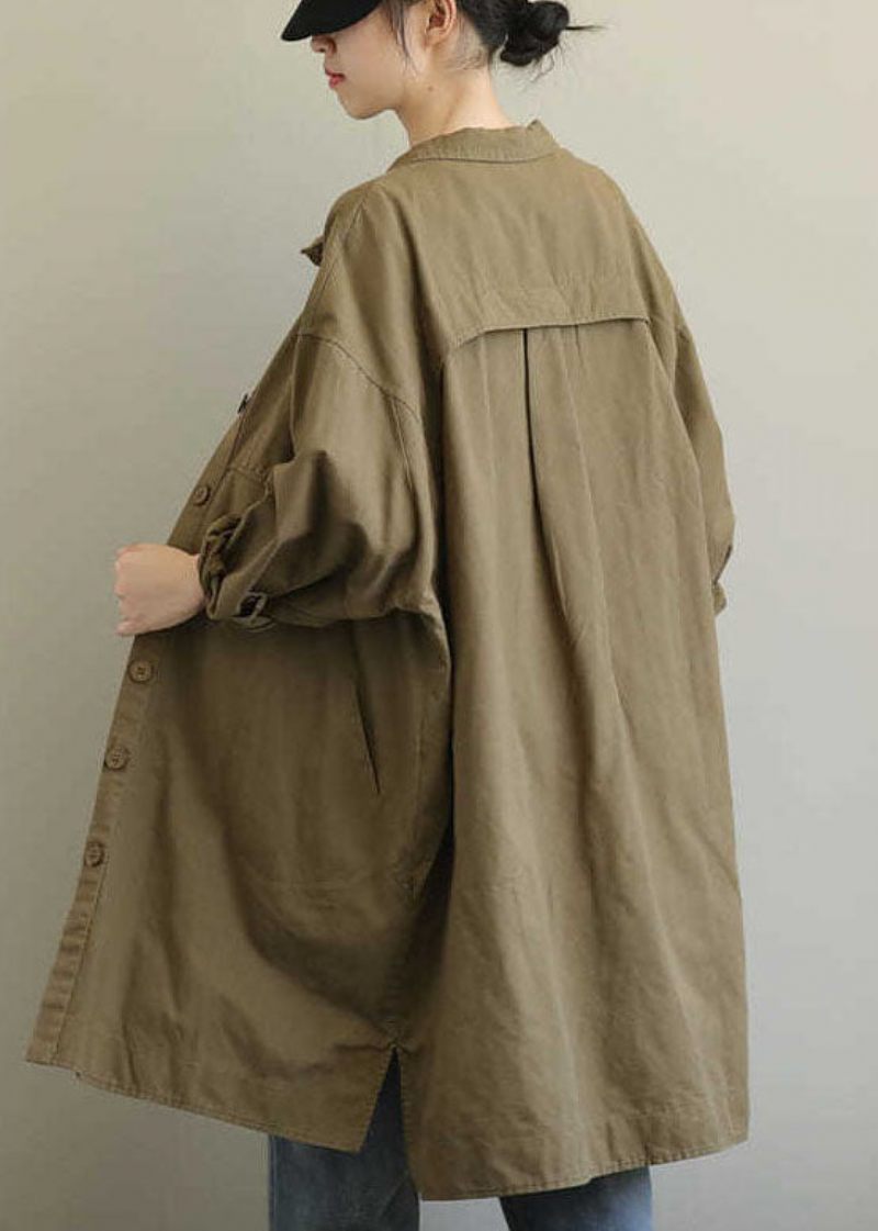 Vacker Khaki Peterpan Krage Button Trench Spring - Vinterkappor för kvinnor