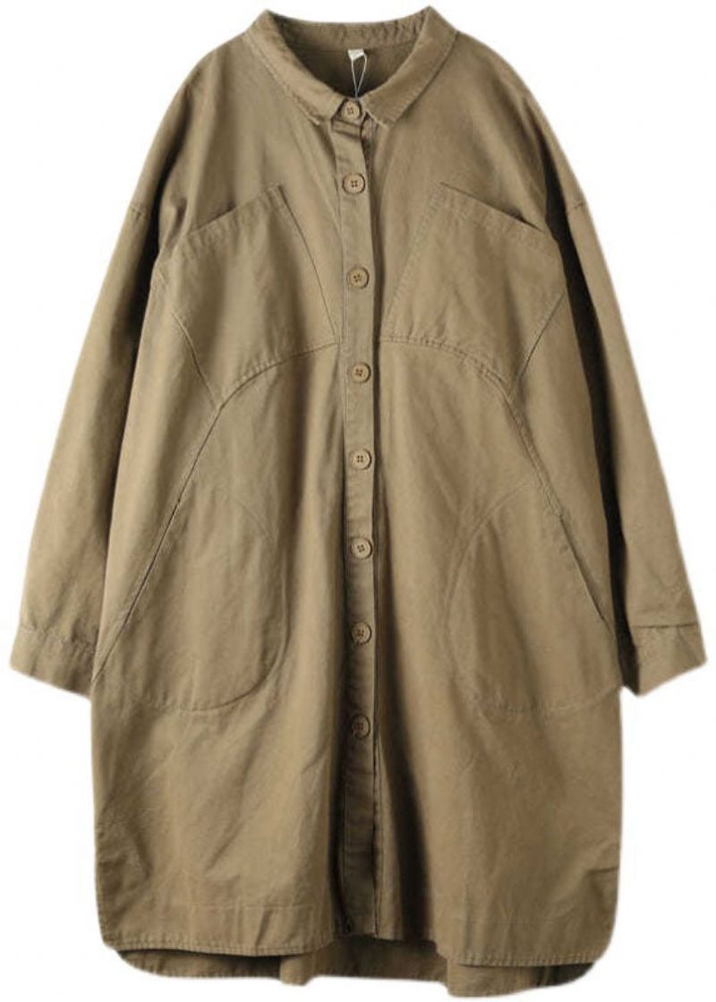 Vacker Khaki Peterpan Krage Button Trench Spring - Vinterkappor för kvinnor