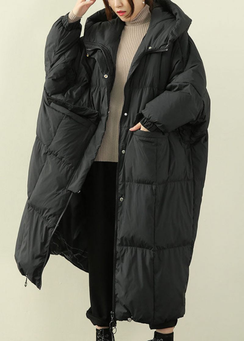 Vacker Svart Huva Casual Duck Down Coat Vinter