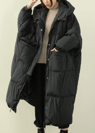 Vacker Svart Huva Casual Duck Down Coat Vinter