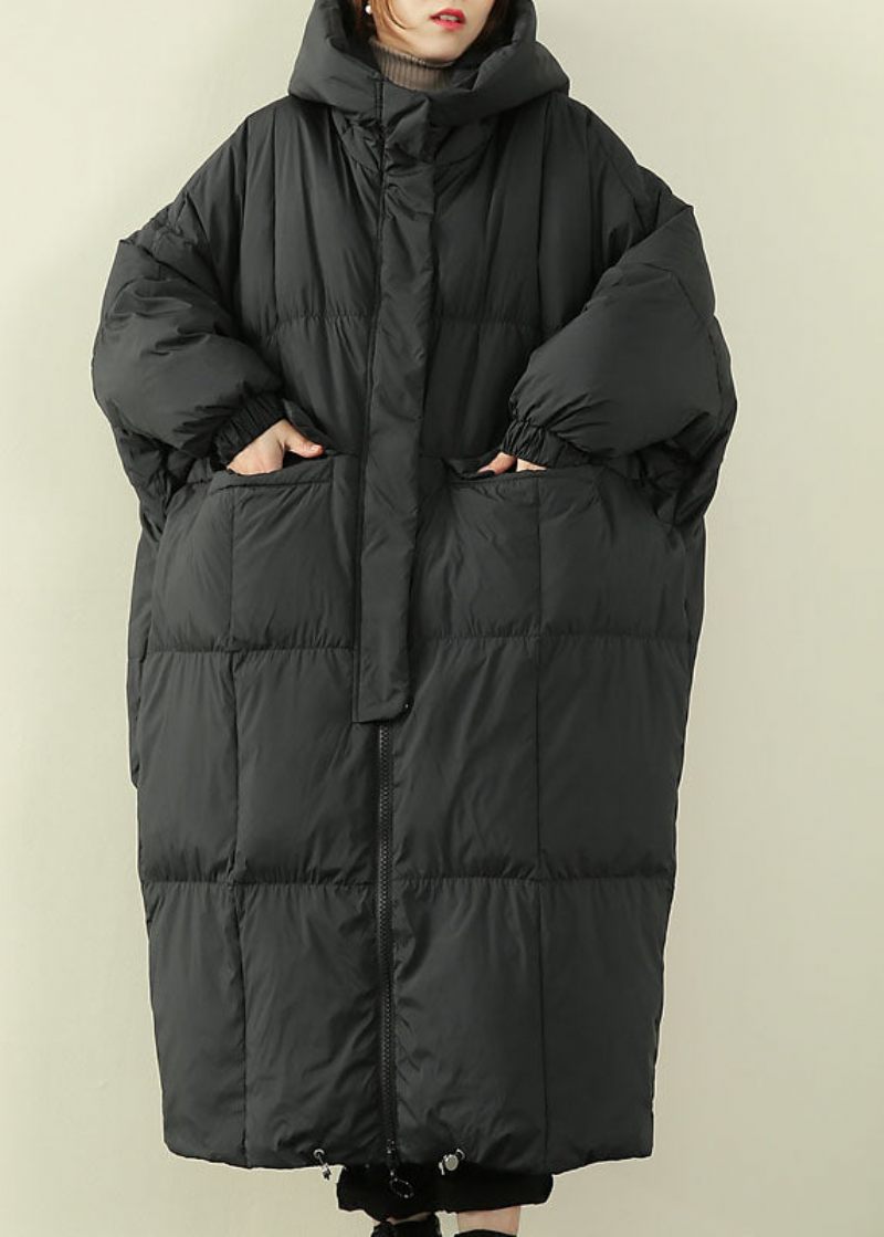 Vacker Svart Huva Casual Duck Down Coat Vinter - Svart