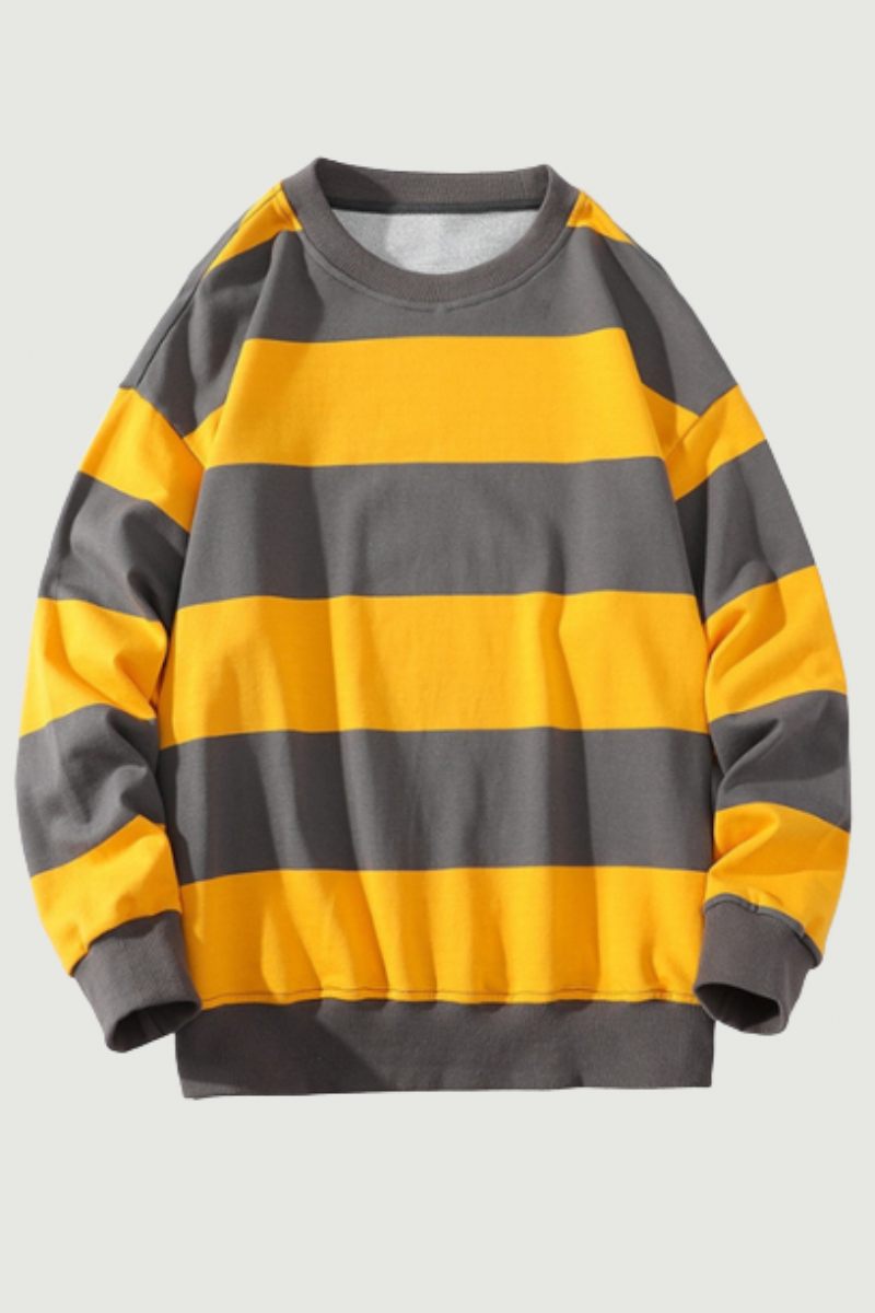 Vår Höst Randig Tröja För Män Amerikansk Stil Vintage Långärmad Casual Lösa Tröjor Unisex School Streetwear Chic Toppar