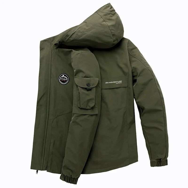 Vår Höst Tactical Jacka Herr Solid Vattentät Avtagbar Huvjacka Militär Utomhus Windbreaker - Army Green