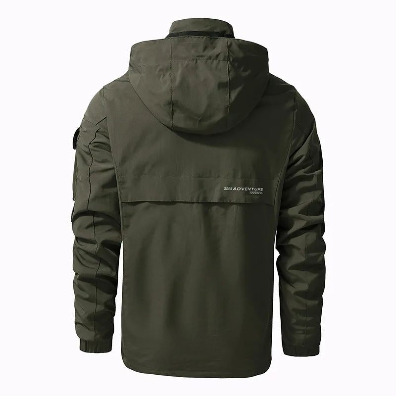 Vår Höst Tactical Jacka Herr Solid Vattentät Avtagbar Huvjacka Militär Utomhus Windbreaker - Army Green