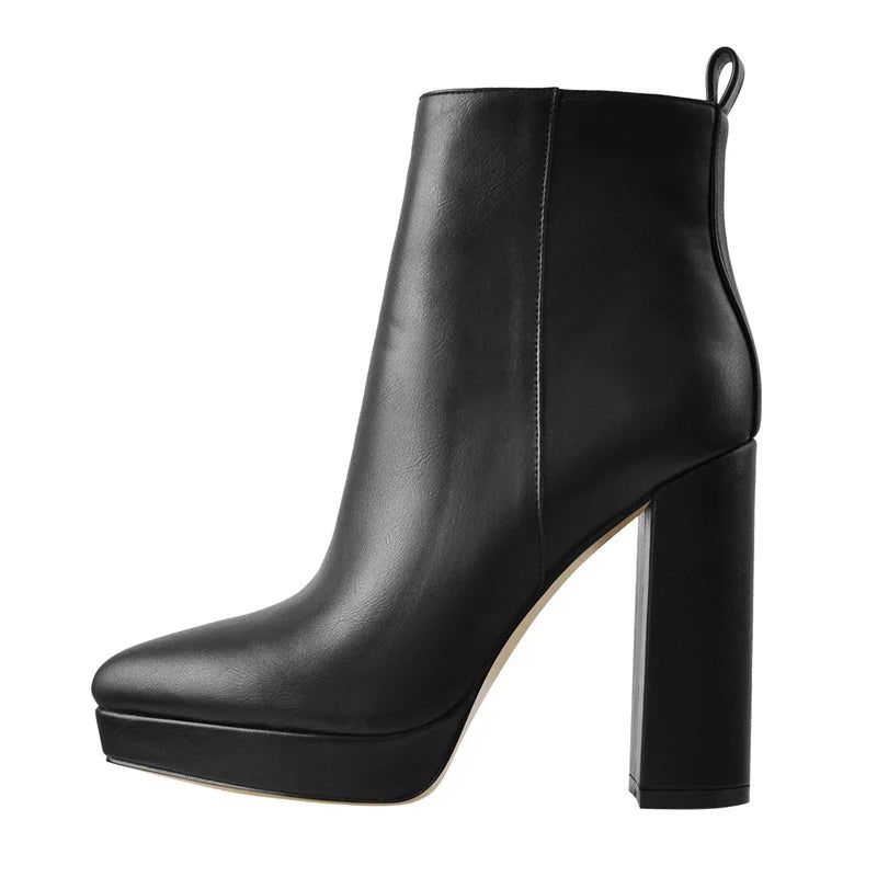 Vår Kvinnor Kortfattade Ankel Boots Spetsiga Tå Sida Dragkedja Låg Plattform Höga Klackar Mogna Casual Booties - Charcole