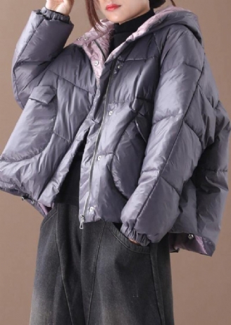 Varm Grå Parkas Plus Size Vinterhuva Tjock Kappa