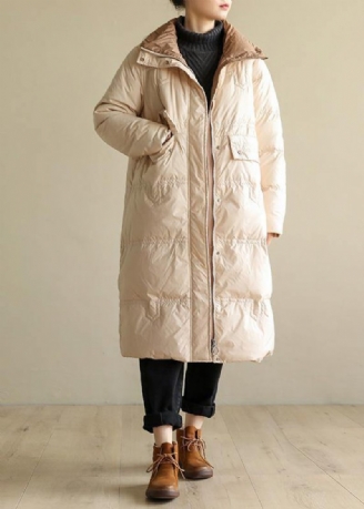 Varma Plus Size Jackor Står Krage Vinter Ytterkläder Beige Lapptäcke Damrockar