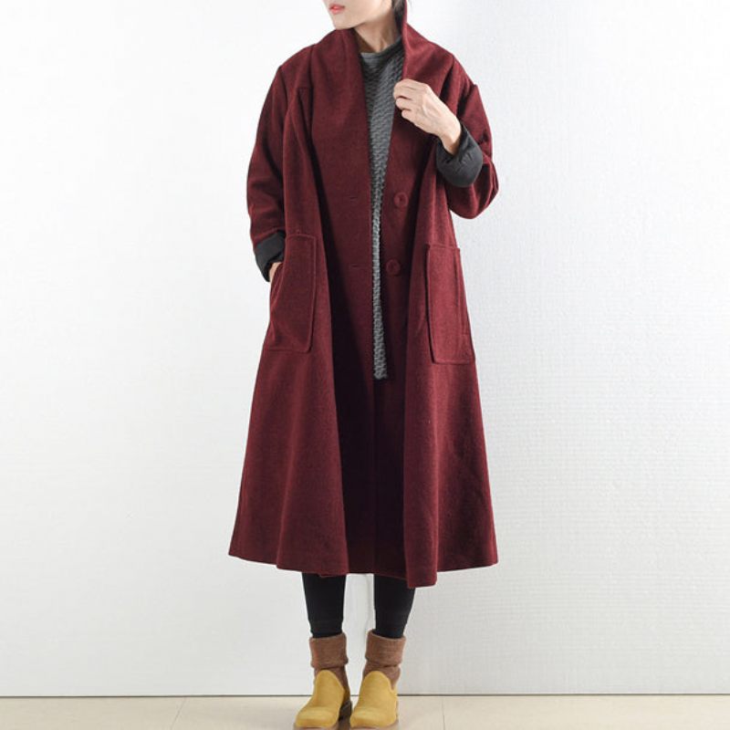 Vinröda Yllerockar 2024 Vintertrenchcoats Plus Size Koftor