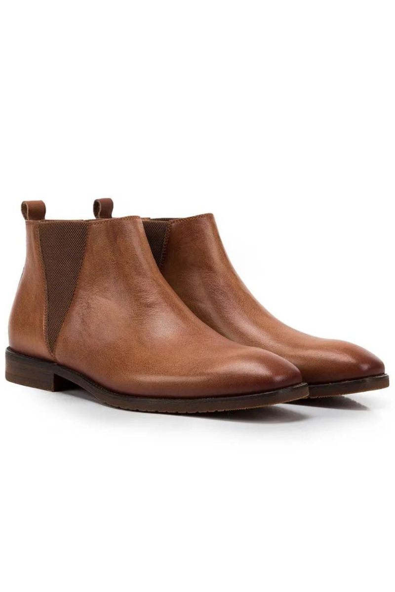 Vintage Äkta Läder Herr Brittisk Stil Ankel Chelsea Boots Mjukt Man Låg Klack Varm Andas Brun Fritidsskor