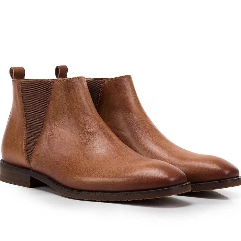 Vintage Äkta Läder Herr Brittisk Stil Ankel Chelsea Boots Mjukt Man Låg Klack Varm Andas Brun Fritidsskor - Brun