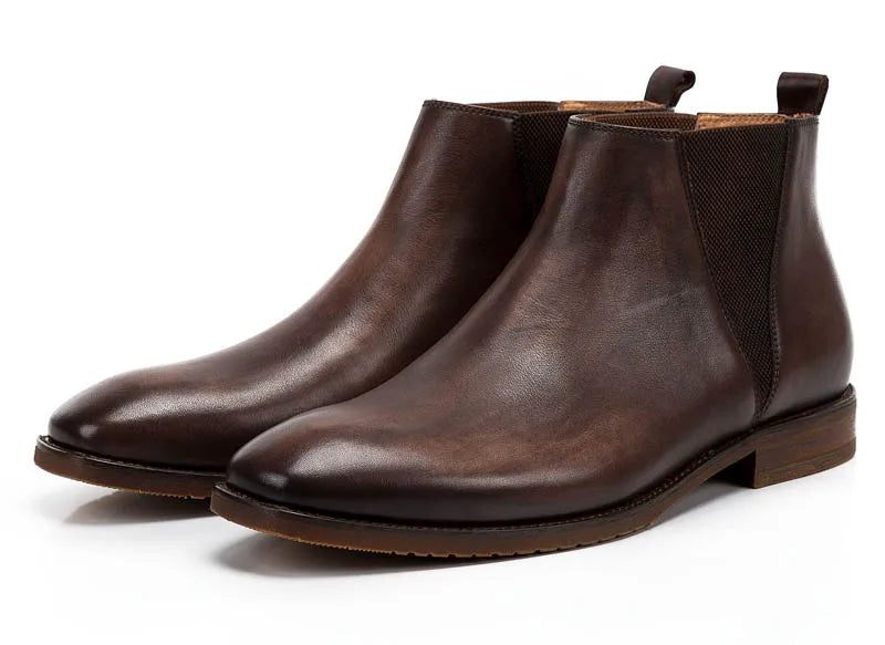 Vintage Äkta Läder Herr Brittisk Stil Ankel Chelsea Boots Mjukt Man Låg Klack Varm Andas Brun Fritidsskor - Brun