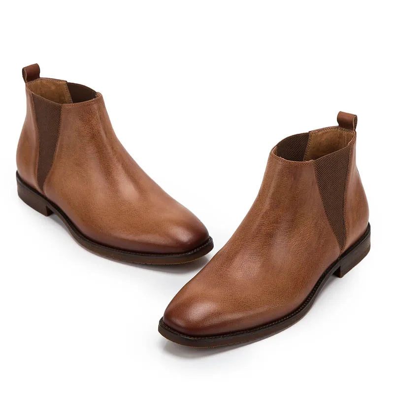 Vintage Äkta Läder Herr Brittisk Stil Ankel Chelsea Boots Mjukt Man Låg Klack Varm Andas Brun Fritidsskor - Brun