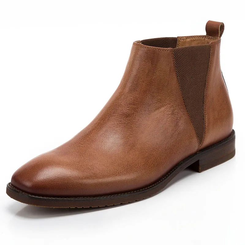 Vintage Äkta Läder Herr Brittisk Stil Ankel Chelsea Boots Mjukt Man Låg Klack Varm Andas Brun Fritidsskor - Brun