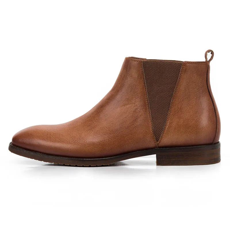 Vintage Äkta Läder Herr Brittisk Stil Ankel Chelsea Boots Mjukt Man Låg Klack Varm Andas Brun Fritidsskor - Brun